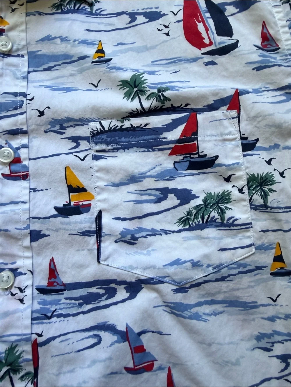 J.Crew Flex Washed Shirt Mens XL Slim Sailboat Tropical Print Short Sleeve